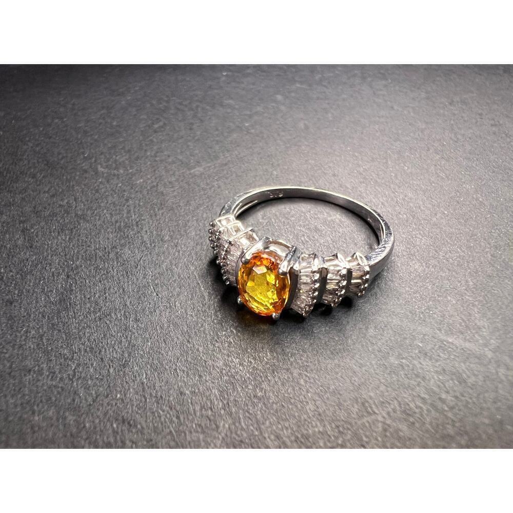 14k white gold yellow lab sapphire and diamond ring size 7 - Picture 3 of 16